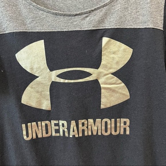 Under Armour heatgear loose fit t shirt black grey gold women's small - Picture 2 of 5